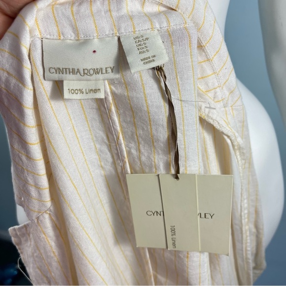 Cynthia Rowley Sz Small 100% Linen Blazer Jacket Ivory Yellow Stripe Lightweight - Picture 15 of 16
